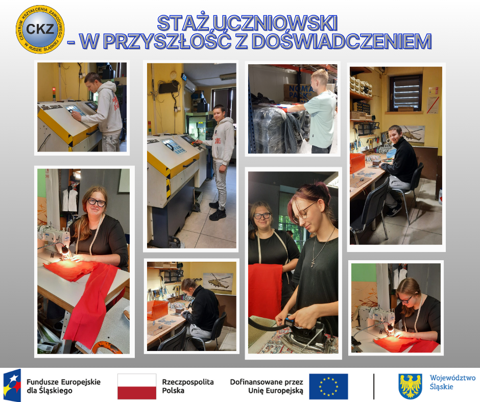 Ulotka przedstawiająca uczestników projektu odbywających staże uczniowskie u pracodawców